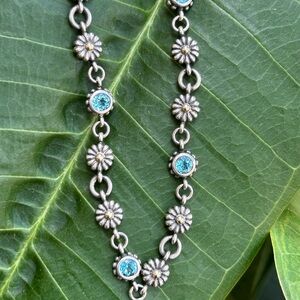 Vintage Lagos caviar sterling silver 18k YG blue topaz daisy flower necklace 16”